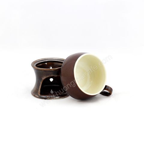 Cups with stove keep warming - Brown Eel skin