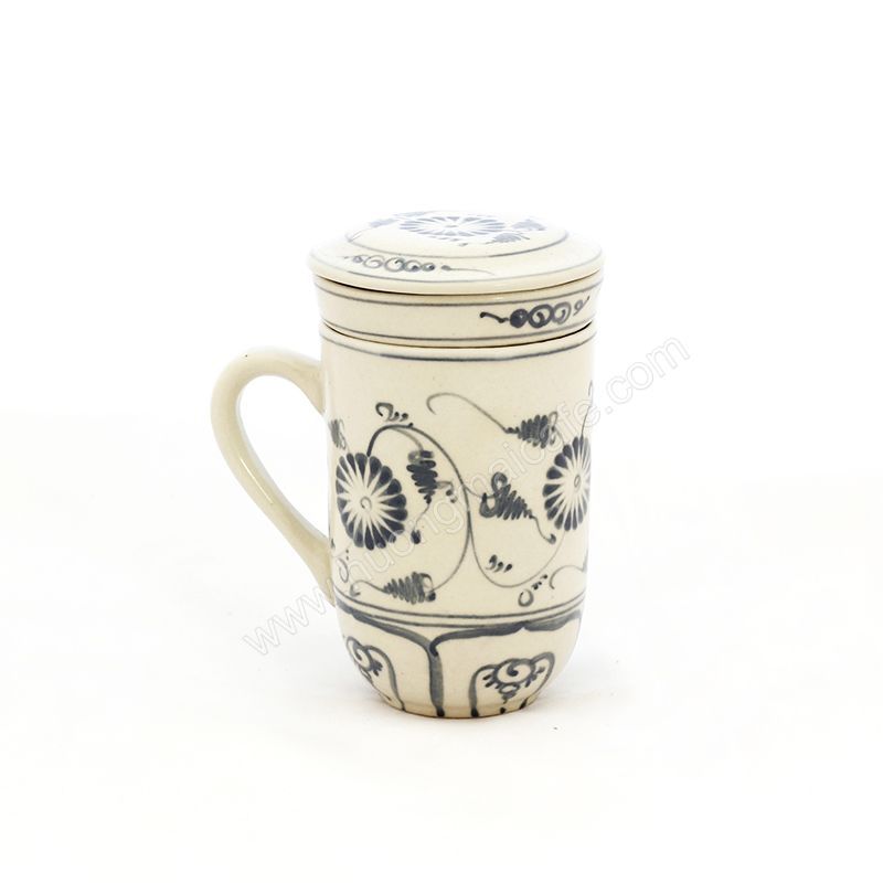 Mug Tea & Filter Set - Blue Chrysanthemum Flower 
