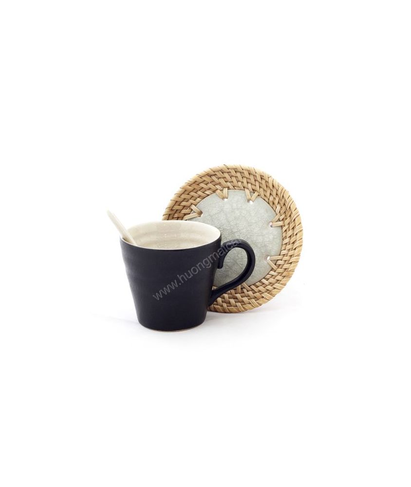 Pottery textured Mug with design rattan dish 
