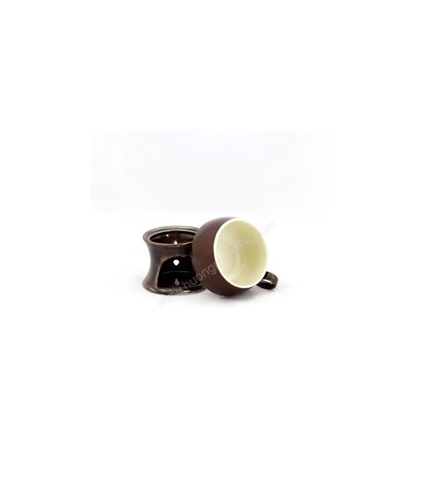 Cups with stove keep warming - Brown Eel skin