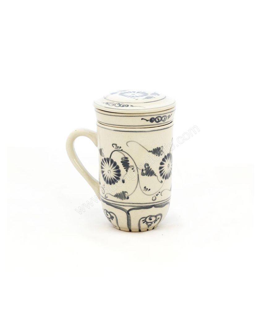 Mug Tea & Filter Set - Blue Chrysanthemum Flower